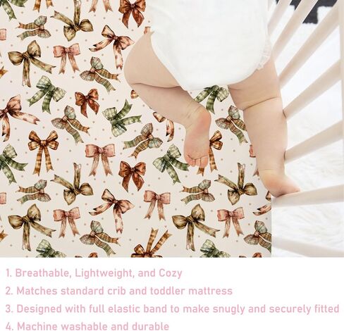 Fall Pumpkin Bows Daises Baby Crib Sheets 52''x28'' Vintage Autumn Pumpkins Maple Leaves Dots Fitted Crib Mattress Cover for Boy Girl Thanksgiving Soft Bed Sheet for Standard Crib Toddler Mattress in Saudi Arabia