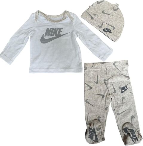 Nike Baby Boy Footed Pants, Long Sleeve Top and Beanie 3 Piece Set (W(56h572-y0m)/C, Newborn) in Saudi Arabia
