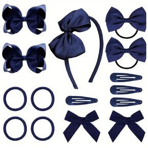 Hair Accessories, 15 Pieces Uniform Hair Bows, Hair Clips, Headband Hair Ties Set for Little Toddler School Girls (Dark Green)