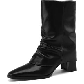 TinaCus Women's Genuine Leather Handmade Chunky Heel Stylish Pull On Boots
