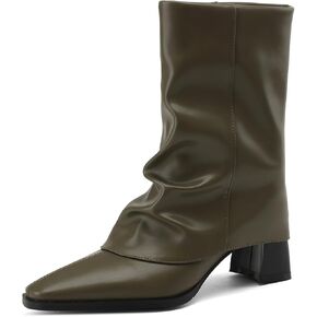 TinaCus Women's Genuine Leather Handmade Chunky Heel Stylish Pull On Boots in Kuwait