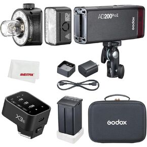 Godox AD200Pro II AD200 pro II Flash Strobe,with X3S Flash Trigger for Sony,200Ws 1/512~1/1,1/8000 HSS,0.01-1.8s Recycle Time, 2980mAh Battery,Bare Bulb/Speedlite Fresnel Flash Head