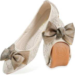 Women's Flats, Foldable Ballet Flats for Women, Fashion Bow Tie Pionted Toe Comfort Lightweight Slip-On Dress Shoes