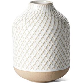Small Boho Vase for Decor, Rustic Farmhouse Vase for Pampas Grass,Ceramic Flower Vases for Centerpieces, 5.3 Inch Vintage Vase,Set of 4,Arctic White