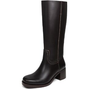 Platform Women's Knee High Square Toe Chunky Block Heel Long Wide Calf Riding Pull On Campus Boots