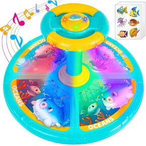 Sit and Spin, Christmas Birthday Gift Toddlers Sit and Spin Toy for 3 4 Years Old Girl Boy, 360° Ocean Interactive Sensory Spinning Toys for Ages 2-10 Kids LED & Sound with Free Stickers
