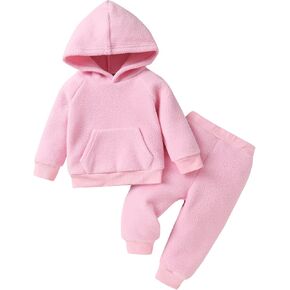 Toddler Little Girl Boy Solid Hoodie Sweatshirt Set Cotton Thick Outfit Fleeced Clothing Suit