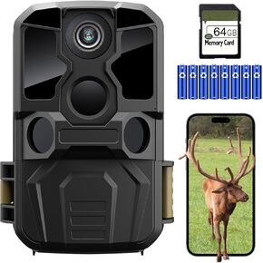 KJK Trail Camera WiFi 8K 84MP with 64GB Memory Card, Game Camera with Night Vision, 0.05s Trigger Motion Activated, IP67 Waterproof 130°Wide-Angle 42pcs No Glow Infrared LEDs for Wildlife Monitoring