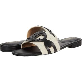 Lauren Ralph Lauren Women's Alegra Canvas-Leather Slide Sandal, Natural/Black, 5