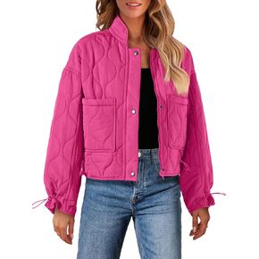 MEROKEETY Women's Cropped Zip-Up Bomber Jackets Warm Quilted Long Sleeve Stand Neck Winter Coats