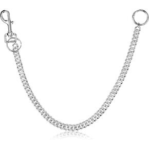 Batiyeer Rhinestone Wallet Chain Bling Metal Pocket Chain for Men Women Motorcycle Pants Jeans Punk Chain Silver Multilayer Chain Belt with Keyring
