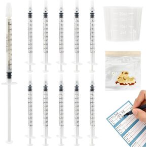 50 Sets 1mL Colostrum Syringes with Cap, Colostrum Collector Kit Include 50 1mL Plastic Syringe, 1 Measuring Cup, 5 Storage Bags, 50 Labels