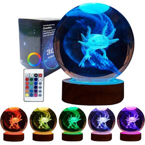 3D Elephant Crystal Ball lamp,3.15 inch Glass Ball Elephant Night Light,16 Colors Change with Remote Control,Elephant lamp with Wooden Base,Elephant Light Gift (D)