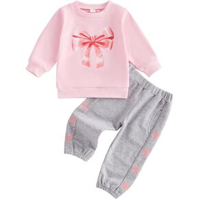 TINXIEA Toddler Baby Girl Fall Winter Clothes Bow Print Sweatshirt Long Sleeve T-Shirt Jogger Pants Outfits Set