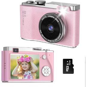 Digital Camera, FHD 1080P Retro Camera 48MP Point and Shoot Camera with 32GB Card, 16X Zoom Anti Shake Vintage Digital Camera, Small Digital Camera for Kids Teens Boys Girls Gifts (Pink)