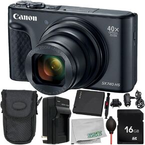 كاميرا Canon PowerShot SX740 HS الرقمية (أسود) حزمة مكونة من 9 قطع - تتضمن بطارية بديلة + شاحن سريع للمنزل والسفر AC/DC + المزيد in Kuwait