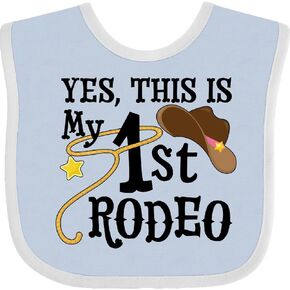 inktastic Yes, This Is My 1st Rodeo- Cowboy Hat with Pink Band, Lasso Baby Bib