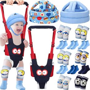 Panitay 15 قطعة من حزام المشي للأطفال، 6 وسادات للركبة مضادة للانزلاق للزحف، 6 جوارب للأطفال، 2 خوذة أمان للأطفال من 0 إلى 36 شهرًا (أزرق، بومة) in Kuwait