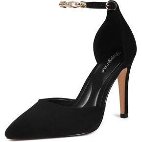 Women's High Heels Closed Pointed Toe Sexy Chain Ankle Strap Wedding Evening Dress Pumps Shoes US 6.5, Suede Black