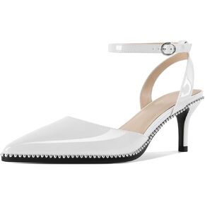 SAMMITOP Womens Slingback Kitten Heels Pointed Toe Low Heel Ankle Strap Pumps Slip On Comfortable Wedding Party Beaded Dress Shoes 2.4 Inch
