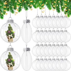 24 PCS Clear Ornament Ball,3.15 inch Transparent Flat Round Clear Plastic Fillable Ball,Clear Fillable Balls with Silver Cap for Crafts,DIY,Christmas Tree Decoration
