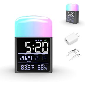 Alarm Clocks for Bedrooms,Digital Clock,Sunrise Alarm Clock for Kids,Alarm Clock for Heavy Sleepers,Desk Clock,Room Decor for Men,Loud Alarm,Large Display,9 Color Night Light for girl boy teen(Puepre)