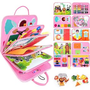 32 in 1 Toddler Busy Board, Oversize Montessori Toys for 1-3 Year Old, Sensory Busy Book for Girl Birthday Gift, Learning Travel Toys for Ages 2-4, Stocking Stuffers Christmas Toddler Gifts