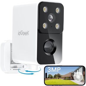 ieGeek Security Cameras Wireless Outdoor Pan Rotating 180° Home Security Cameras, 2.4G WiFi Camera Battery Powered with 2K Color Night Vision, Smart AI Detection, 2-Way Audio, Local/Cloud Storage,IP65