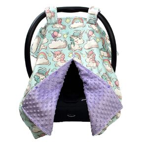 Dear Baby Gear Car Seat Canopy - Deluxe Baby Car Seat Canopy - Premium Infant Car Seat Cover - Soft and Breathable - Pastel Unicorns/Balloons/Clouds/Rainbows - Lavender Dot 30" x 40"