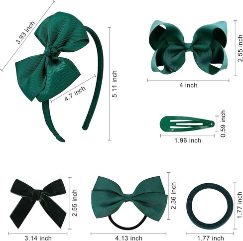 Hair Accessories, 15 Pieces Uniform Hair Bows, Hair Clips, Headband Hair Ties Set for Little Toddler School Girls (Dark Green) in Saudi Arabia