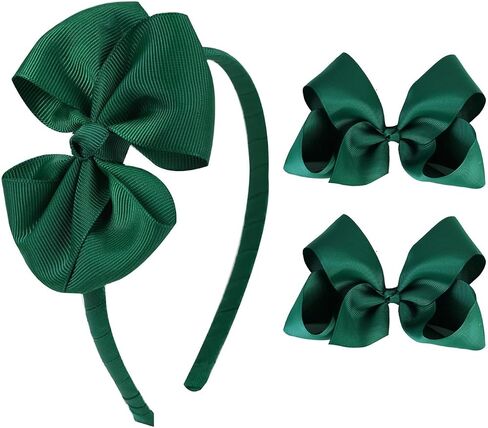 Hair Accessories, 15 Pieces Uniform Hair Bows, Hair Clips, Headband Hair Ties Set for Little Toddler School Girls (Dark Green) in Saudi Arabia