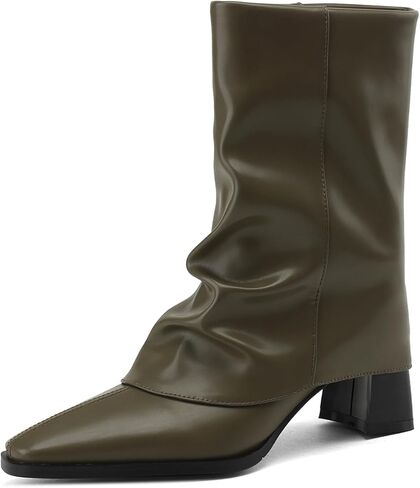 TinaCus Women's Genuine Leather Handmade Chunky Heel Stylish Pull On Boots in Kuwait