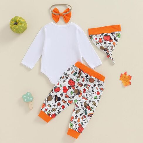 MBMSHEGH Baby Boy Girl Thanksgiving Outfit Everyone is Thankful Long Sleeve Romper Pants Headband Hat 4Pcs Clothes Set in Kuwait