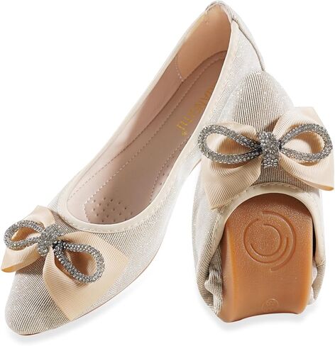 Women's Flats, Foldable Ballet Flats for Women, Fashion Bow Tie Pionted Toe Comfort Lightweight Slip-On Dress Shoes in Kuwait