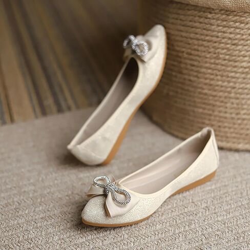 Women's Flats, Foldable Ballet Flats for Women, Fashion Bow Tie Pionted Toe Comfort Lightweight Slip-On Dress Shoes in Kuwait