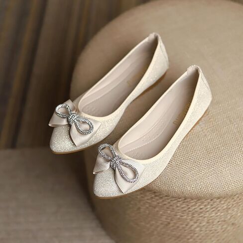 Women's Flats, Foldable Ballet Flats for Women, Fashion Bow Tie Pionted Toe Comfort Lightweight Slip-On Dress Shoes in Kuwait