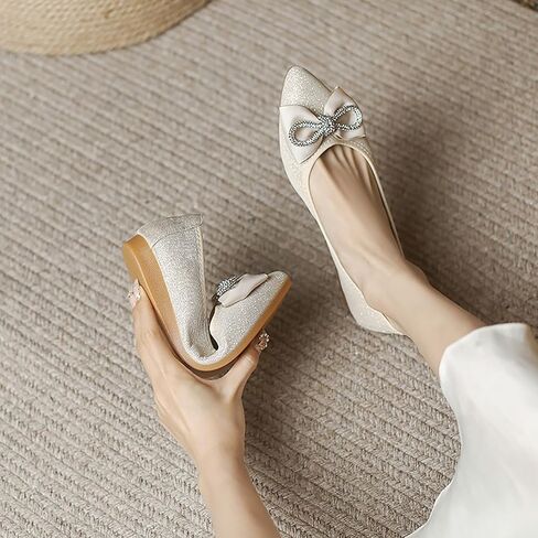 Women's Flats, Foldable Ballet Flats for Women, Fashion Bow Tie Pionted Toe Comfort Lightweight Slip-On Dress Shoes in Kuwait