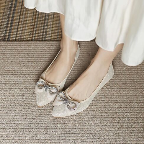 Women's Flats, Foldable Ballet Flats for Women, Fashion Bow Tie Pionted Toe Comfort Lightweight Slip-On Dress Shoes in Kuwait