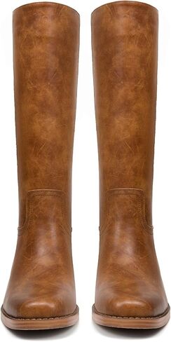 Platform Women's Knee High Square Toe Chunky Block Heel Long Wide Calf Riding Pull On Campus Boots in Saudi Arabia