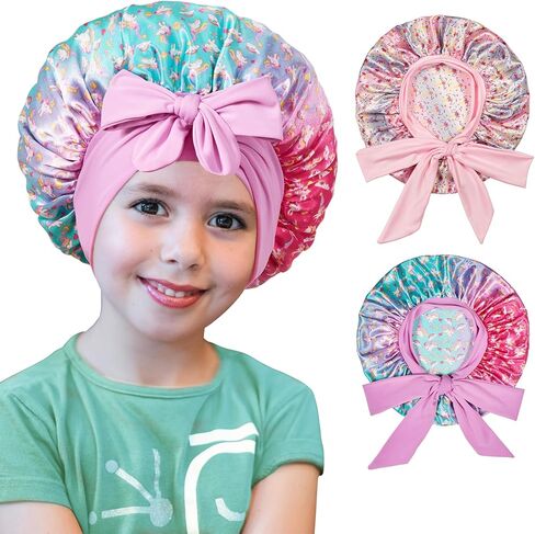 2 PCS Kids Bonnets for Girls, Silk Bonnet for Kids, Satin Bonnet for Sleeping, Baby Toddler Tie Bonnet Sleep Cap in Kuwait