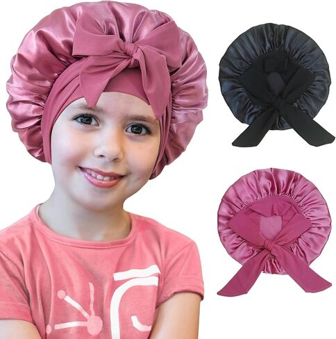 2 PCS Kids Bonnets for Girls, Silk Bonnet for Kids, Satin Bonnet for Sleeping, Baby Toddler Tie Bonnet Sleep Cap in Kuwait