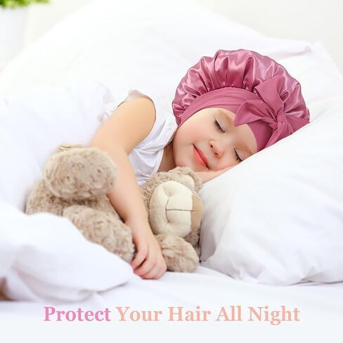 2 PCS Kids Bonnets for Girls, Silk Bonnet for Kids, Satin Bonnet for Sleeping, Baby Toddler Tie Bonnet Sleep Cap in Kuwait