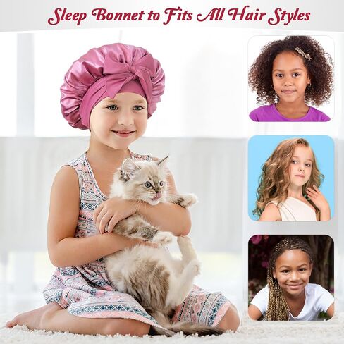 2 PCS Kids Bonnets for Girls, Silk Bonnet for Kids, Satin Bonnet for Sleeping, Baby Toddler Tie Bonnet Sleep Cap in Kuwait
