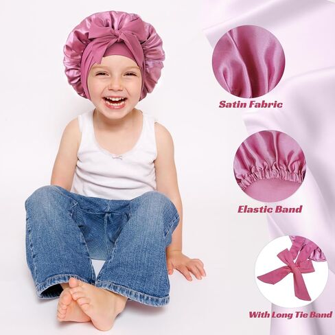 2 PCS Kids Bonnets for Girls, Silk Bonnet for Kids, Satin Bonnet for Sleeping, Baby Toddler Tie Bonnet Sleep Cap in Kuwait
