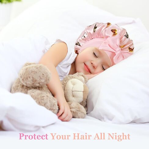 2 PCS Kids Bonnets for Girls, Silk Bonnet for Kids, Satin Bonnet for Sleeping, Baby Toddler Tie Bonnet Sleep Cap in Kuwait