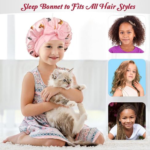 2 PCS Kids Bonnets for Girls, Silk Bonnet for Kids, Satin Bonnet for Sleeping, Baby Toddler Tie Bonnet Sleep Cap in Kuwait