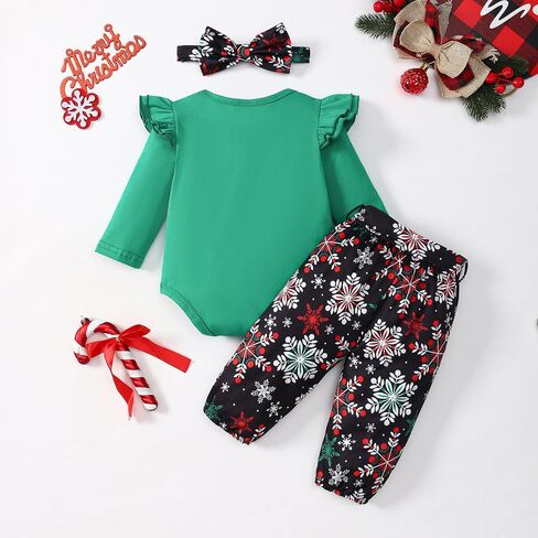Newborn Baby Girl Christmas Outfit Long Sleeve Ribbed Romper Candy Pants Set Headband 3pcs Fall Winter Clothes in Saudi Arabia