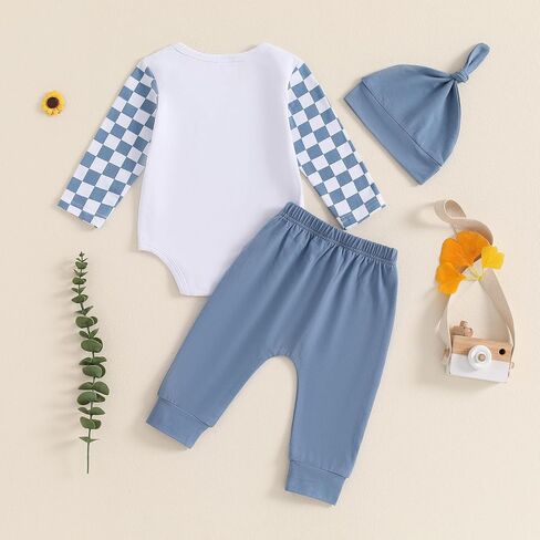 Baby Boy Fall Outfits Long Sleeve Letter Print Romper Shirt Checkerboard Pants Hat Sets Newborn Boy Winter Clothes in Kuwait