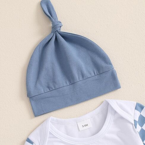 Baby Boy Fall Outfits Long Sleeve Letter Print Romper Shirt Checkerboard Pants Hat Sets Newborn Boy Winter Clothes in Kuwait
