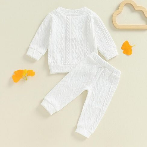 Rtnnsbbfcm Toddler Baby Boy Girl Fall Winter Clothes Cable Knit Long Sleeve Button Sweatshirt Top Pants Set in Saudi Arabia